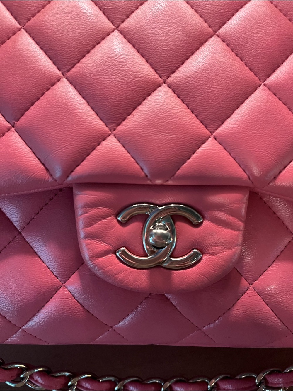 CHANEL Jumbo Quilted Double Flap Shoulder Bag in Hot Pink with Silver Hardware - Picture 6 of 13